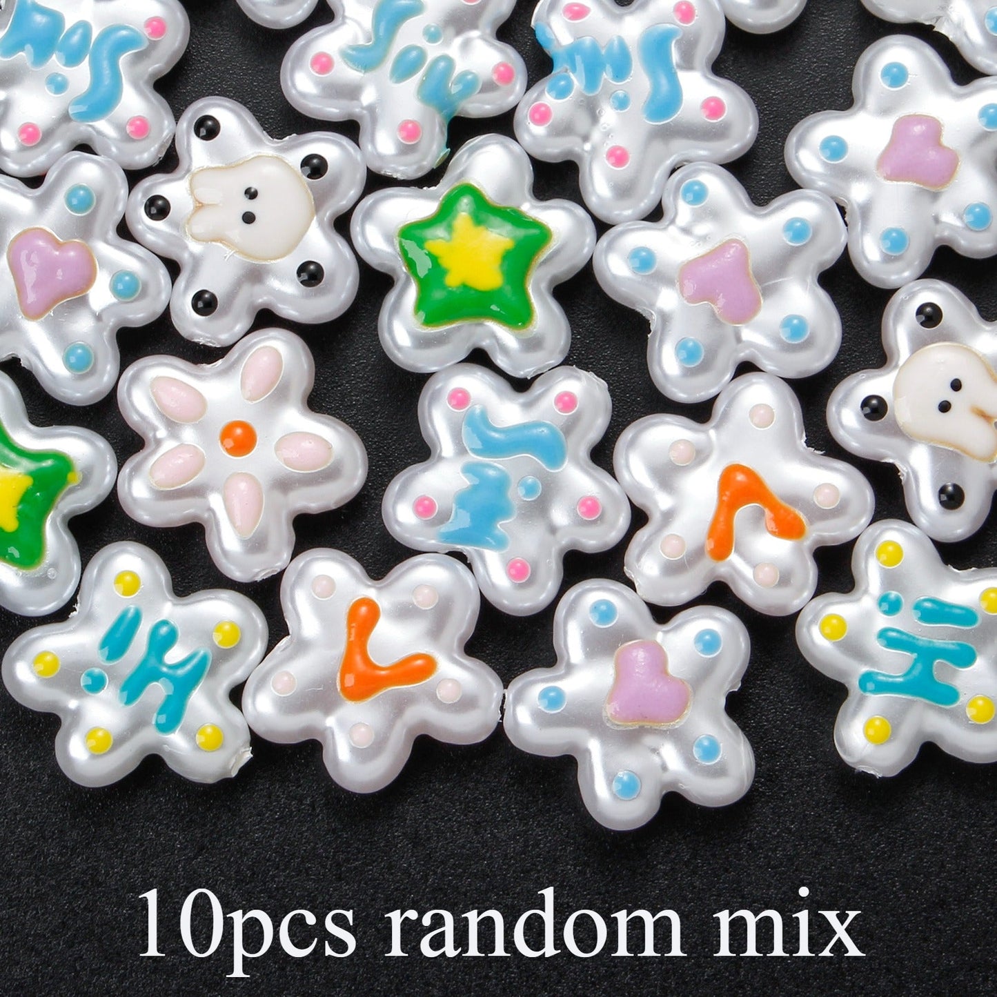 10PCS White Imitation Pearl Flower Acrylic Bead Set