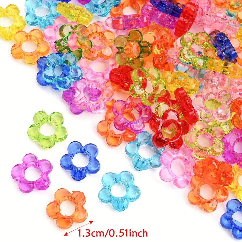 100-Piece 13 mm Clear Hollow Candy Color Flower Acrylic Beads