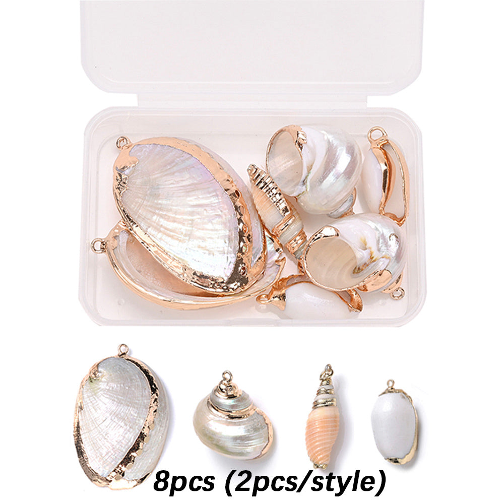 8-Piece Mixed Natural Shell Conch Charms with Gold Edges