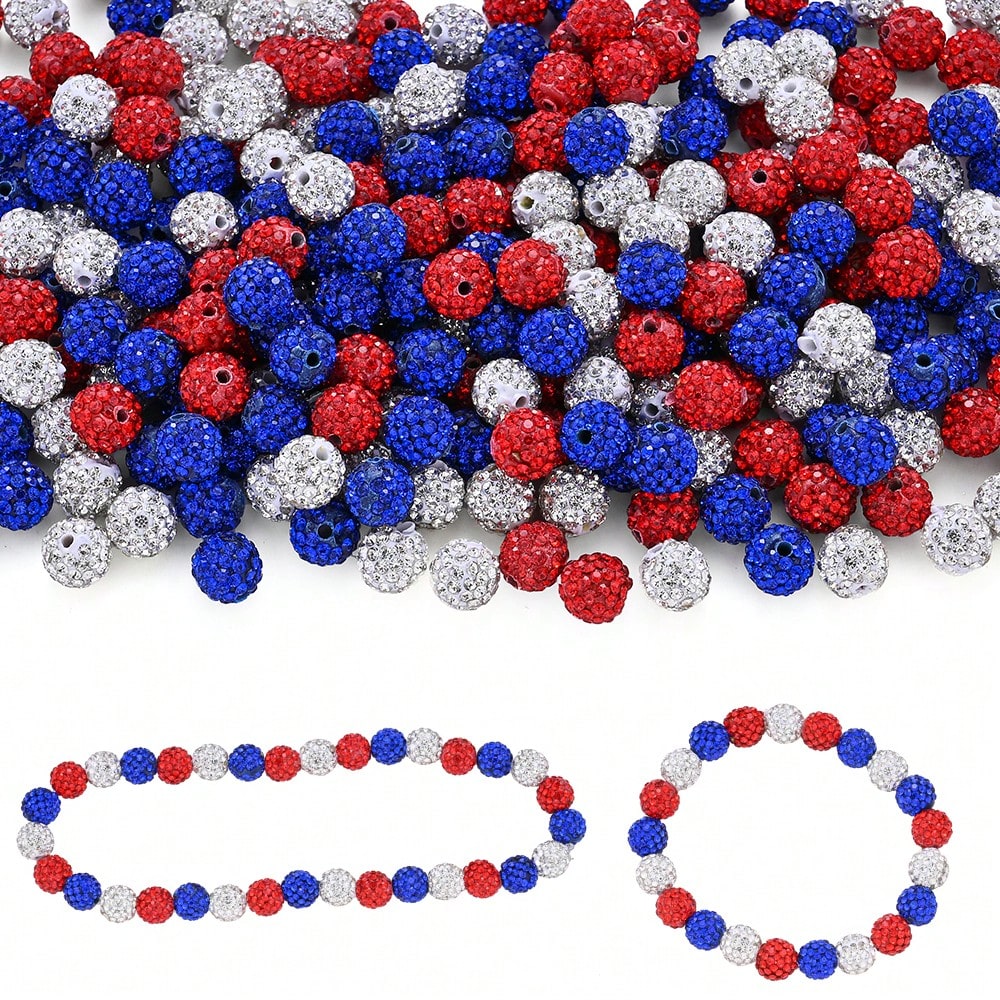 19-Piece Patriotic Rhinestone Ball Beads