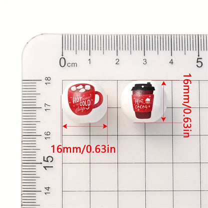 10PCS 16mm Coffee-Themed Wooden Bead Set