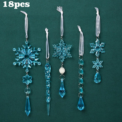18-Piece Christmas Transparent Snowflake & Waterdrop Acrylic Pendants
