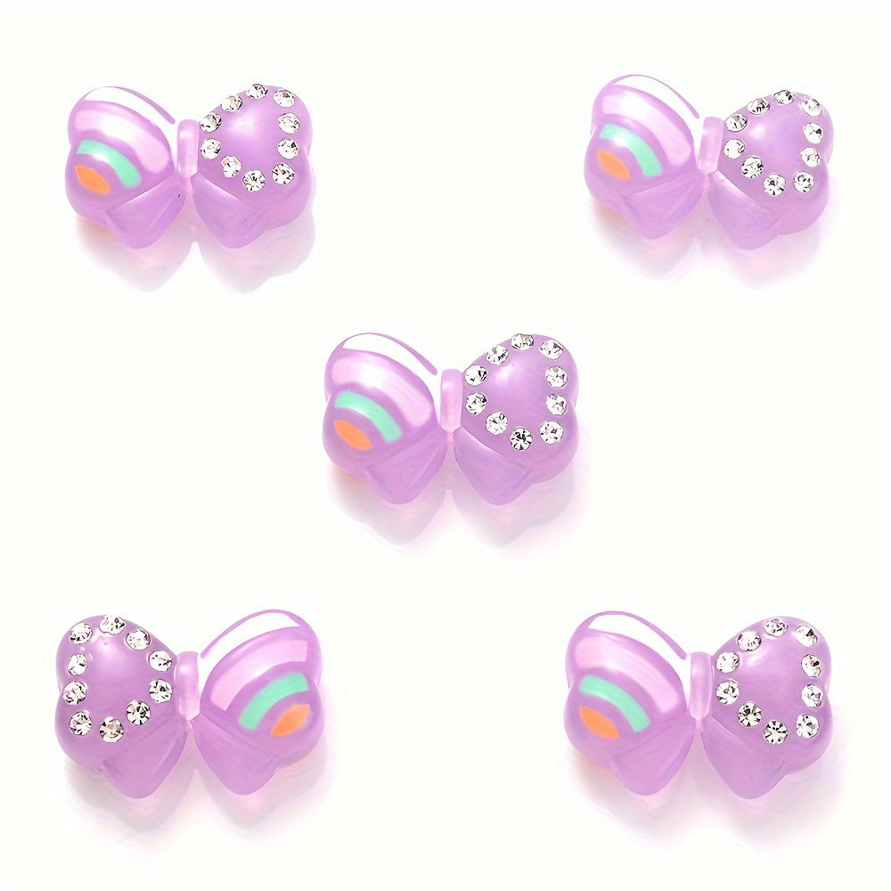 5PCS 16×24mm Luminous Bow Acrylic Bead Set