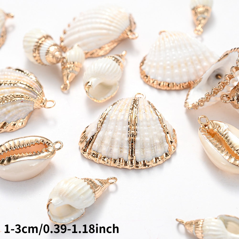 8-Piece Mixed Natural Shell Conch Charms with Gold Edges
