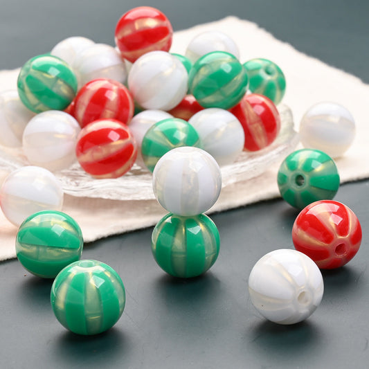 Gold Striped Round Acrylic Beads