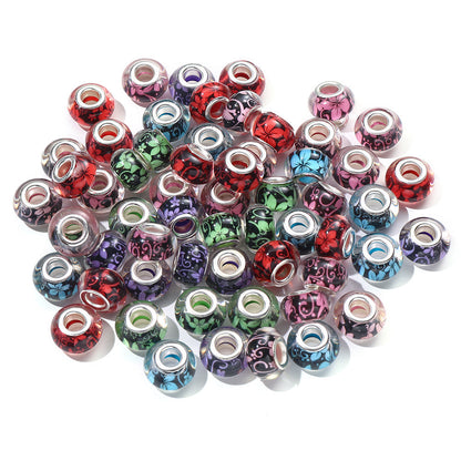 Flower Pattern Resin Large Hole Beads