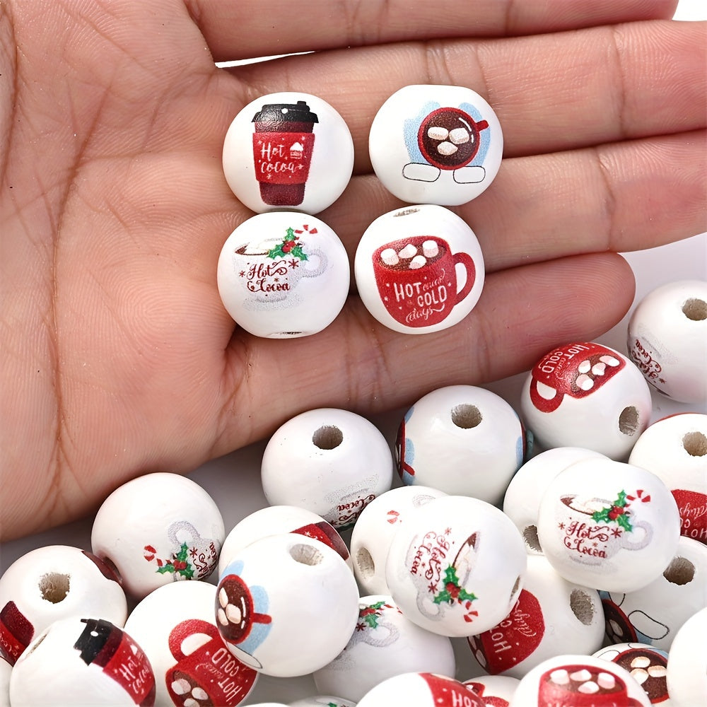10PCS 16mm Coffee-Themed Wooden Bead Set