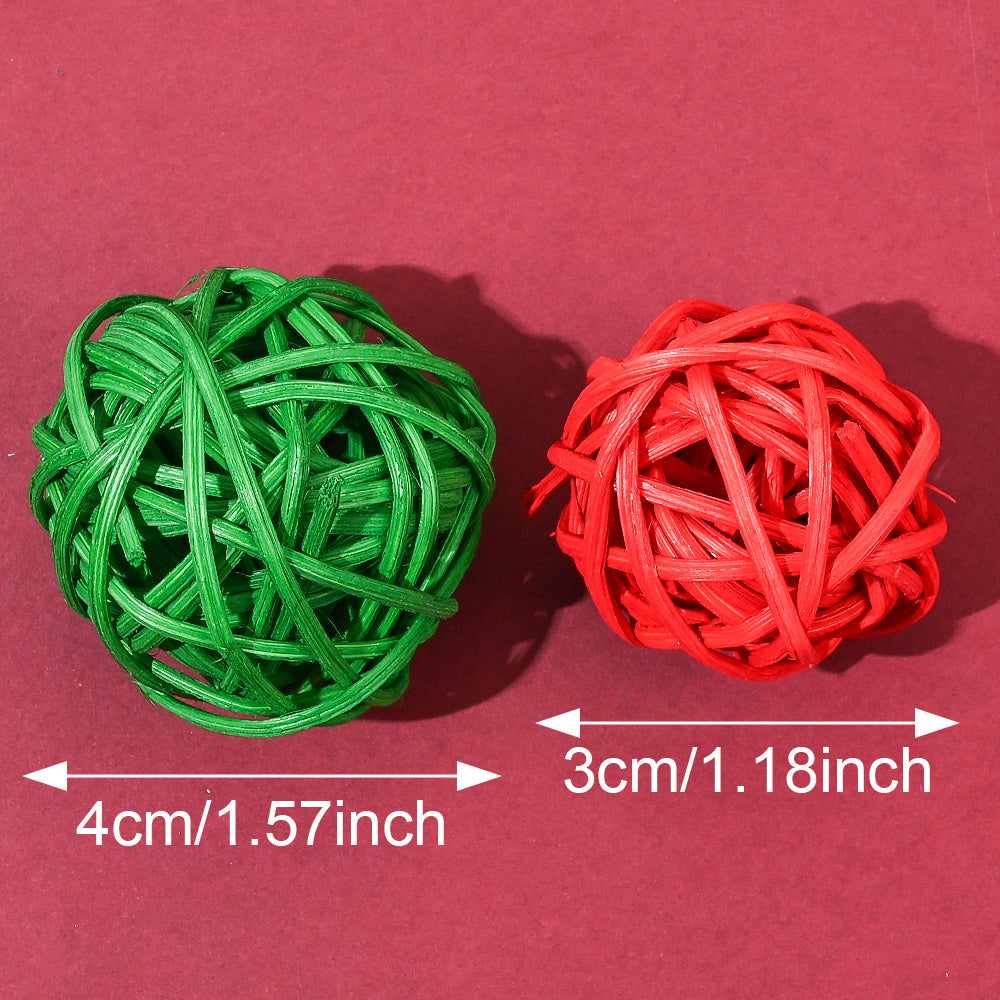 15PCS 3/4cm Red Green White Christmas Wicker Rattan Ball Set