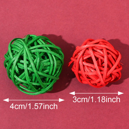 15PCS 3/4cm Red Green White Christmas Wicker Rattan Ball Set
