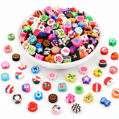 440pcs Colorful Polymer Clay Beads Set, Mixed Shapes & Patterns (Flowers