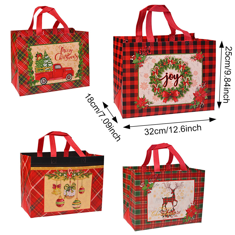 8-Piece 32x18x25 cm Christmas Plaid Tote Gift Bags