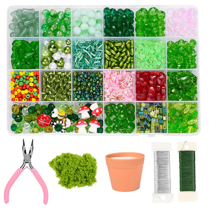 Green Plant-Themed Glass and Acrylic Bead Set