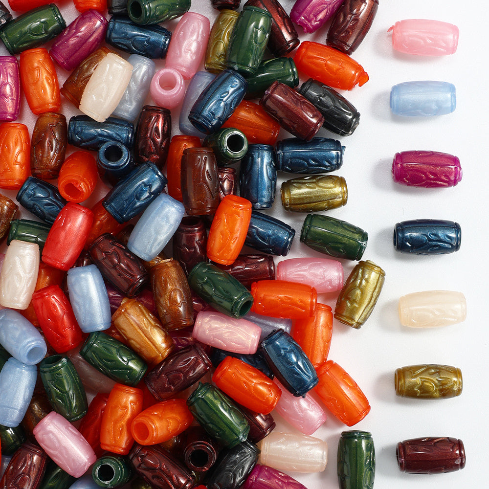 100PCS 11mm Printed Cylindrical Acrylic Bead Set