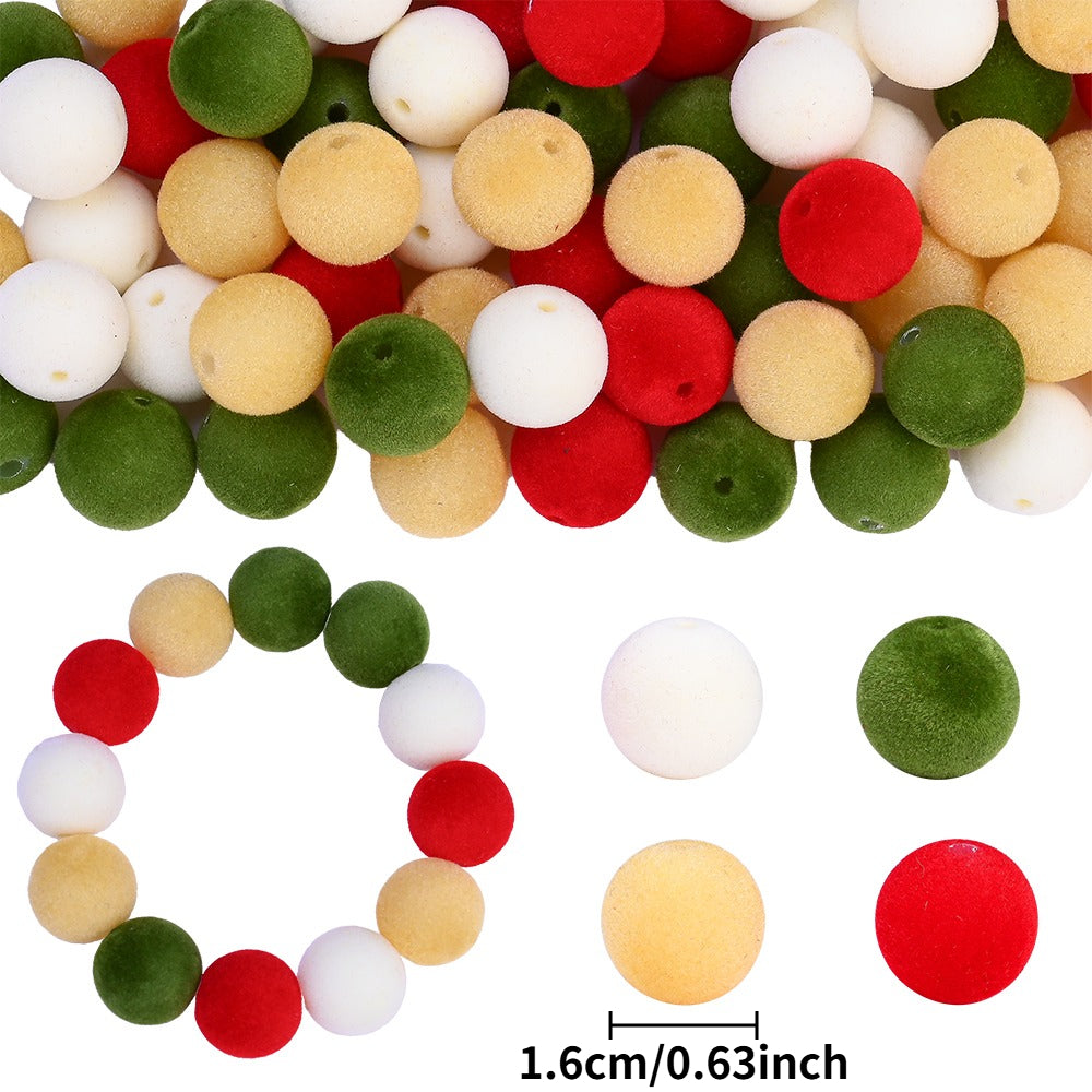 Christmas Flocked Acrylic Round Beads
