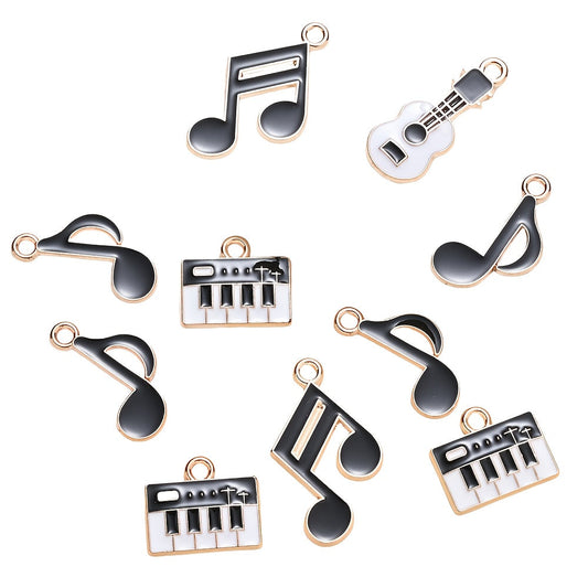 Black Music Note and Instrument Pendant Charms