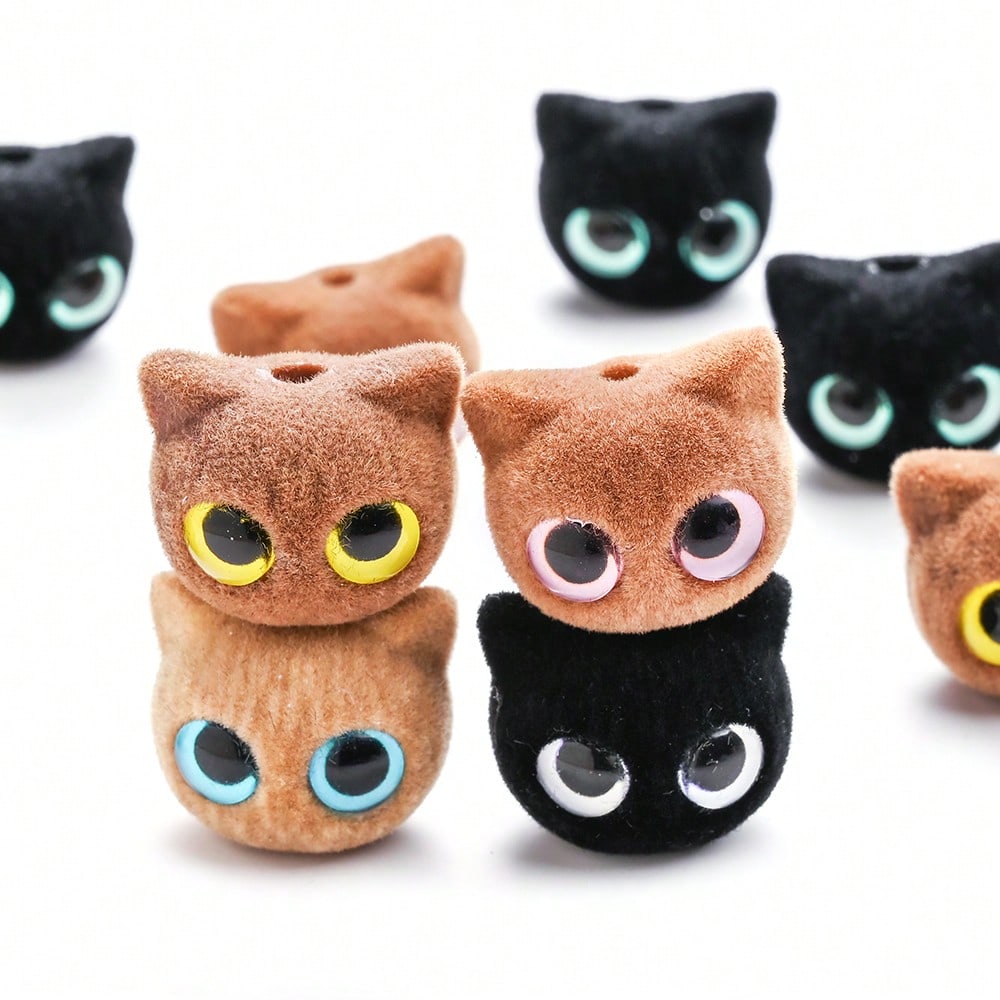 Big Eye Cat Flocking Acrylic Beads