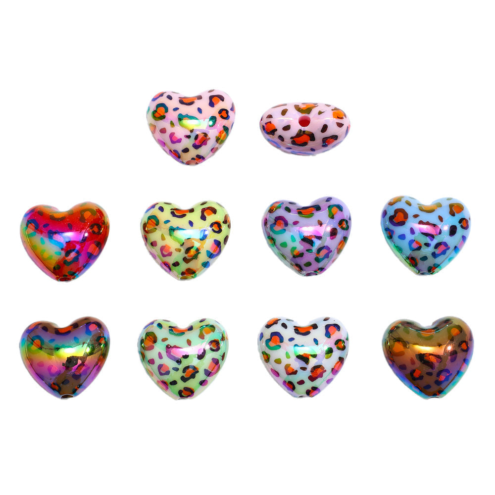 Leopard Print Heart Acrylic Beads