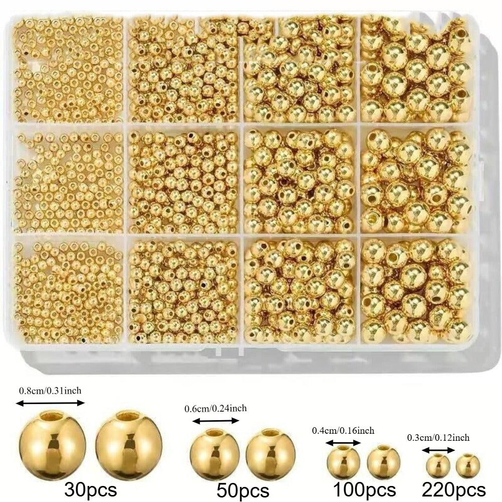 1BOX 1200PCS Multi-Size CCB Gold Round Bead Set