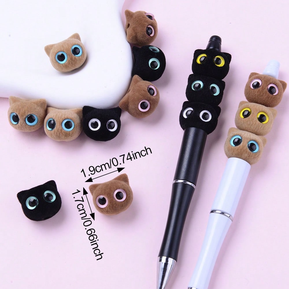 Big Eye Cat Flocking Acrylic Beads