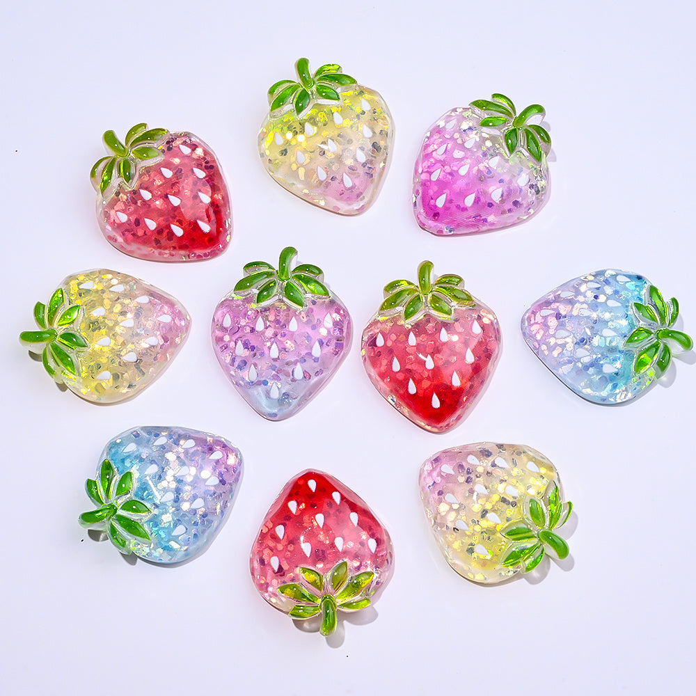 10PCS 27×22mm Glitter Strawberry Resin Flatback Embellishment Set