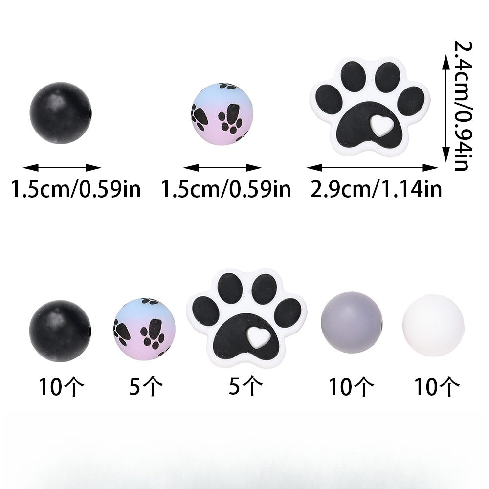 40PCS Paw Shape Silicone Bead Set