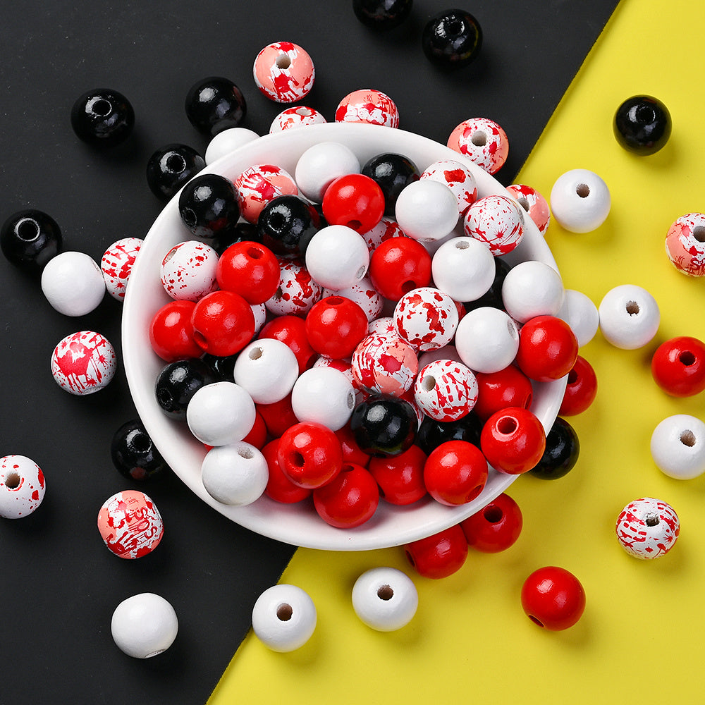 120pcs Halloween Wood Beads Set