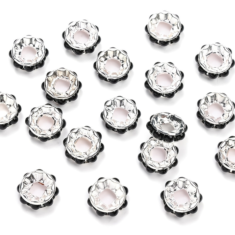 20PCS 12mm Round Acrylic & Rhinestone Spacer Bead Set