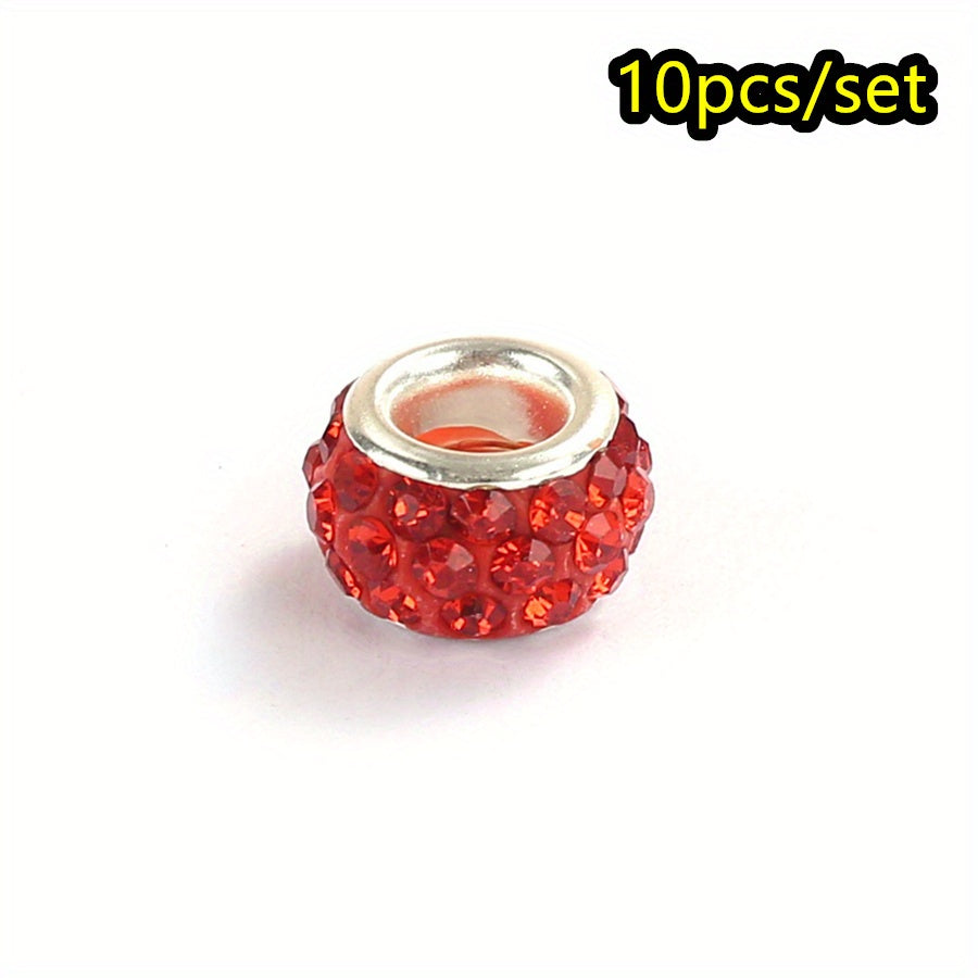10-Piece Random Multicolor European-Style Rhinestone Large Hole Beads