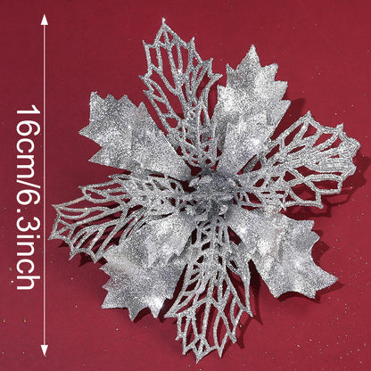 10PCS 16cm Gold, Silver & Red Hollow Christmas Flower Set