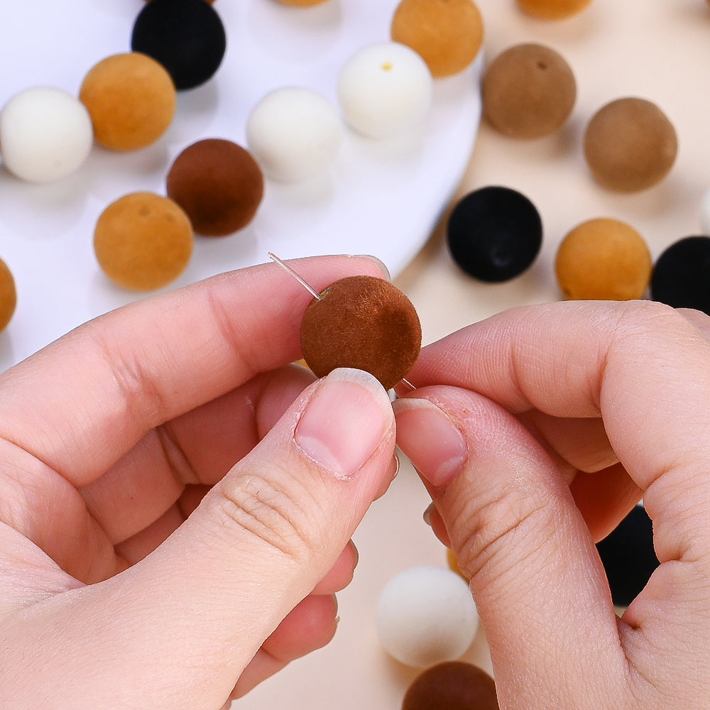 Brown Acrylic Flocked Large Hole Beads