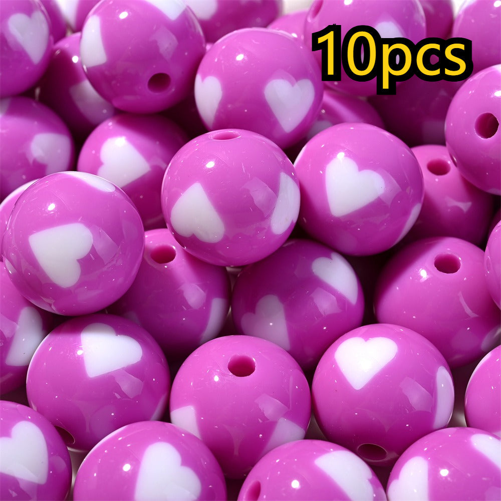 10pcs 16mm Mixed Color Acrylic Heart Pattern Round Beads