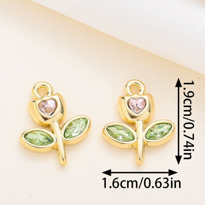 Rhinestone Heart Tulip Leaf Alloy Charms