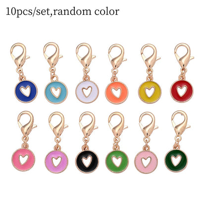 10PCS 35×12mm Hollow Heart Enamel Keychain Charm Set
