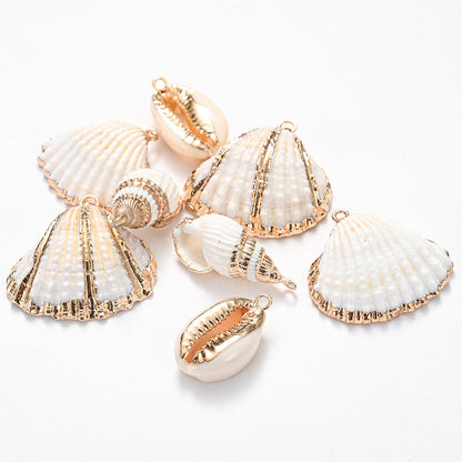8-Piece Mixed Natural Shell Conch Charms with Gold Edges