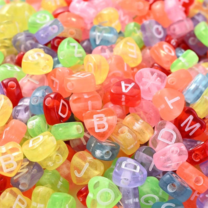 100PCS 4×7mm Heart-Shaped A-Z Letter Acrylic Bead Set