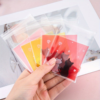 300-Piece Cat Print Self-Adhesive OPP Jewelry Bags