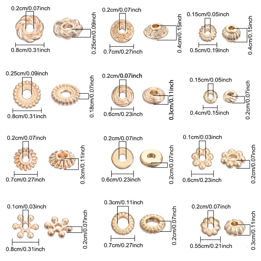 20PCS Gold Alloy Multi-Shape Spacer Bead Set