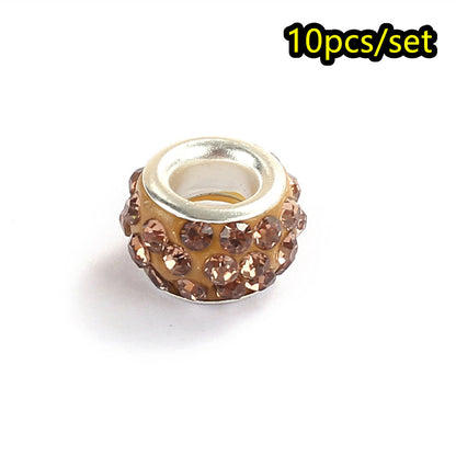 10-Piece Random Multicolor European-Style Rhinestone Large Hole Beads