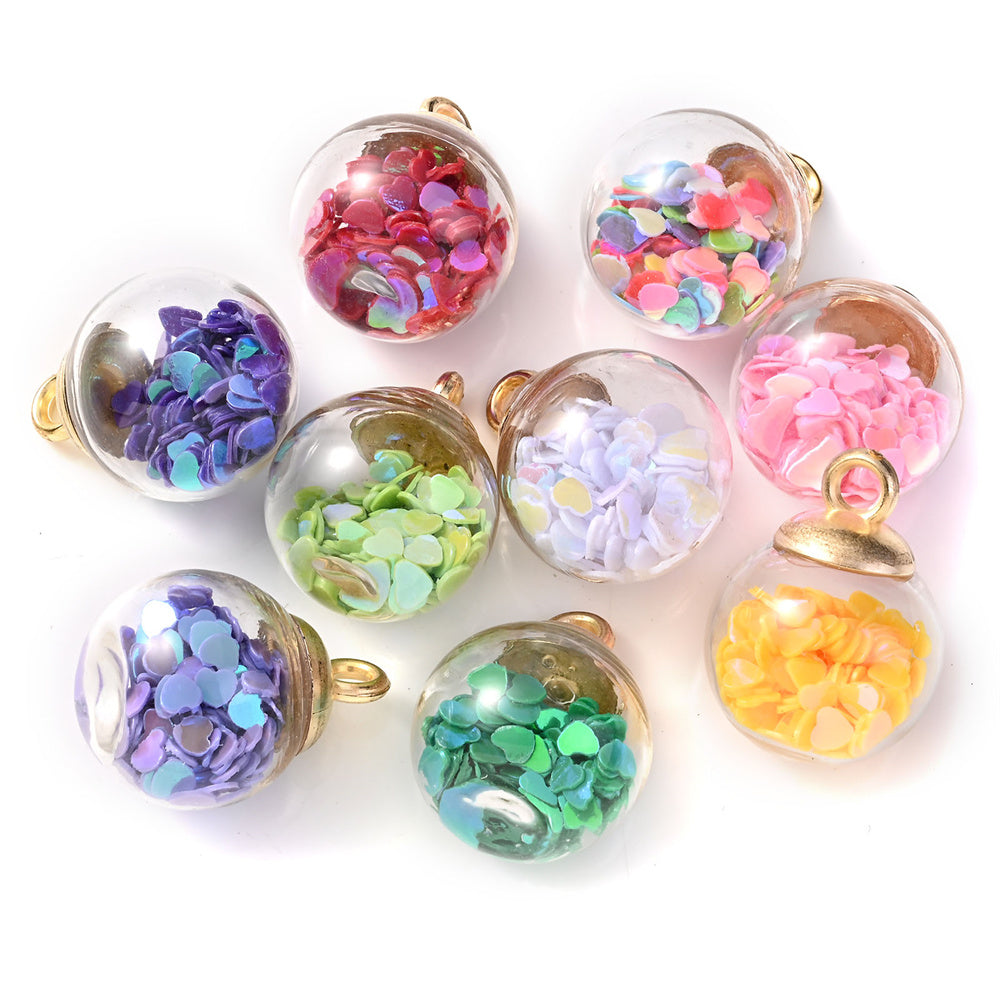 Heart Sequin Glass Pendants