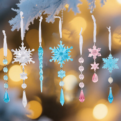 18-Piece Christmas Transparent Snowflake & Waterdrop Acrylic Pendants