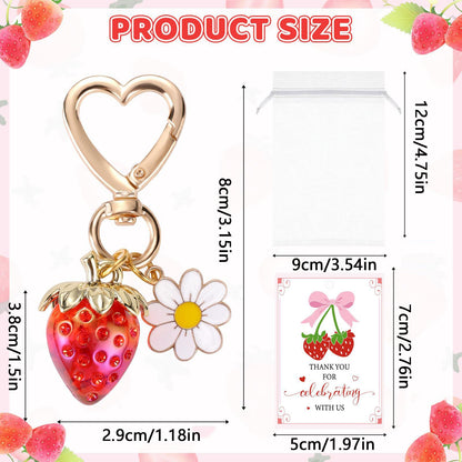 15PCS Red Strawberry Keychain Gift Set with Thank You Cards & Organza Bags