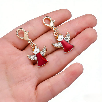 12PCS Red Angel Enamel Rhinestone Keychain Set