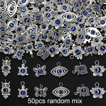50PCS Vintage Evil Eye Alloy Pendant Set