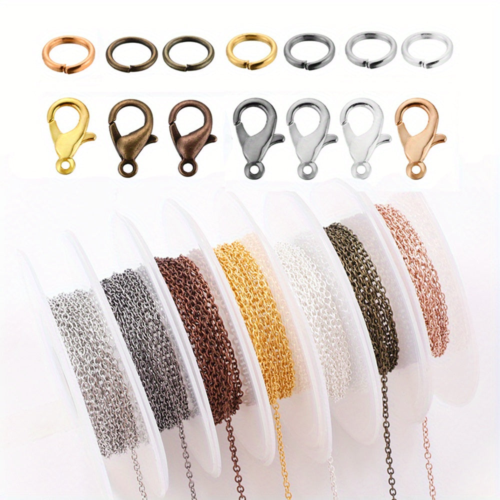 2 Rolls Basic Chains with 20pcs Lobster Clasps & 60pcs Open Jump Ring