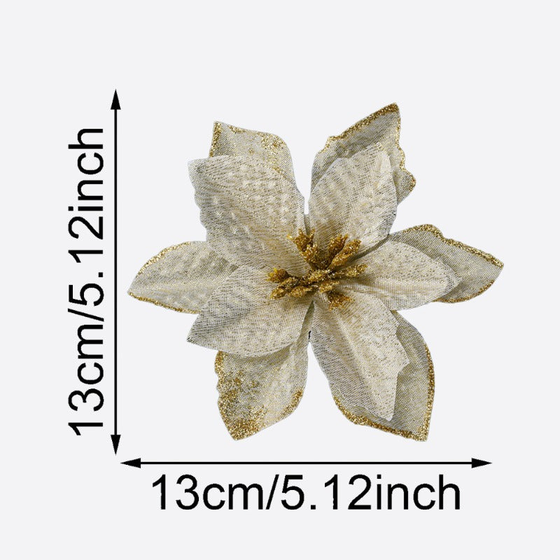 10PCS 13×13cm Gold & Red Glitter Christmas Flower Picks