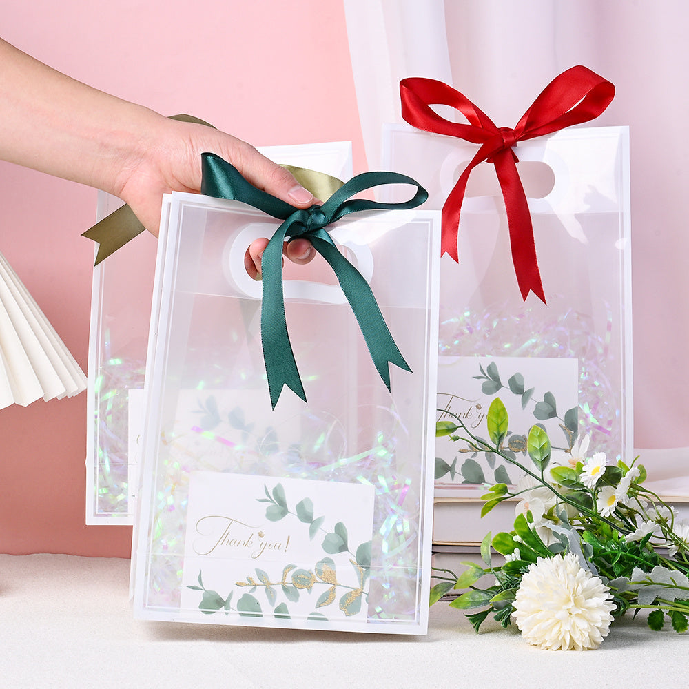 Transparent Plastic Gift Bags with Rafia Ribbon