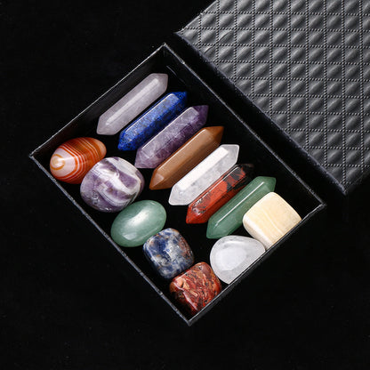 14PCS Natural Stone Double-Pointed Hexagonal Prism Set