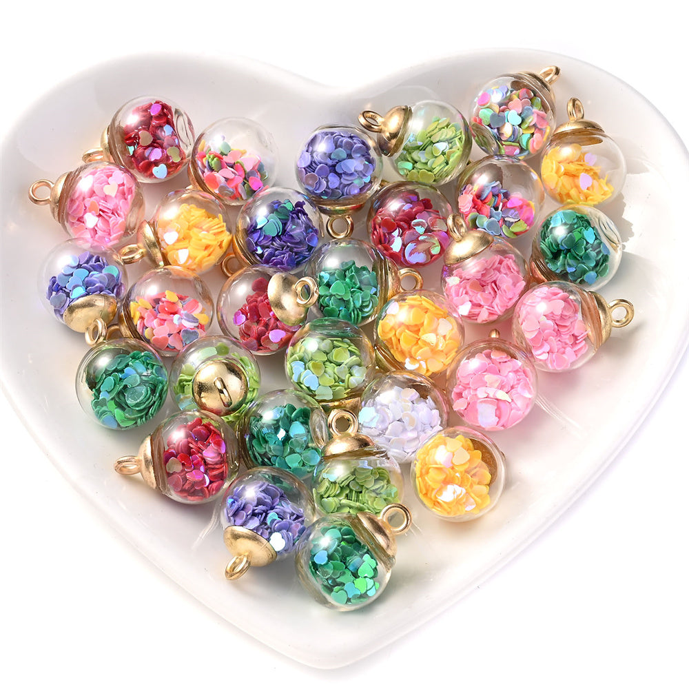 Heart Sequin Glass Pendants