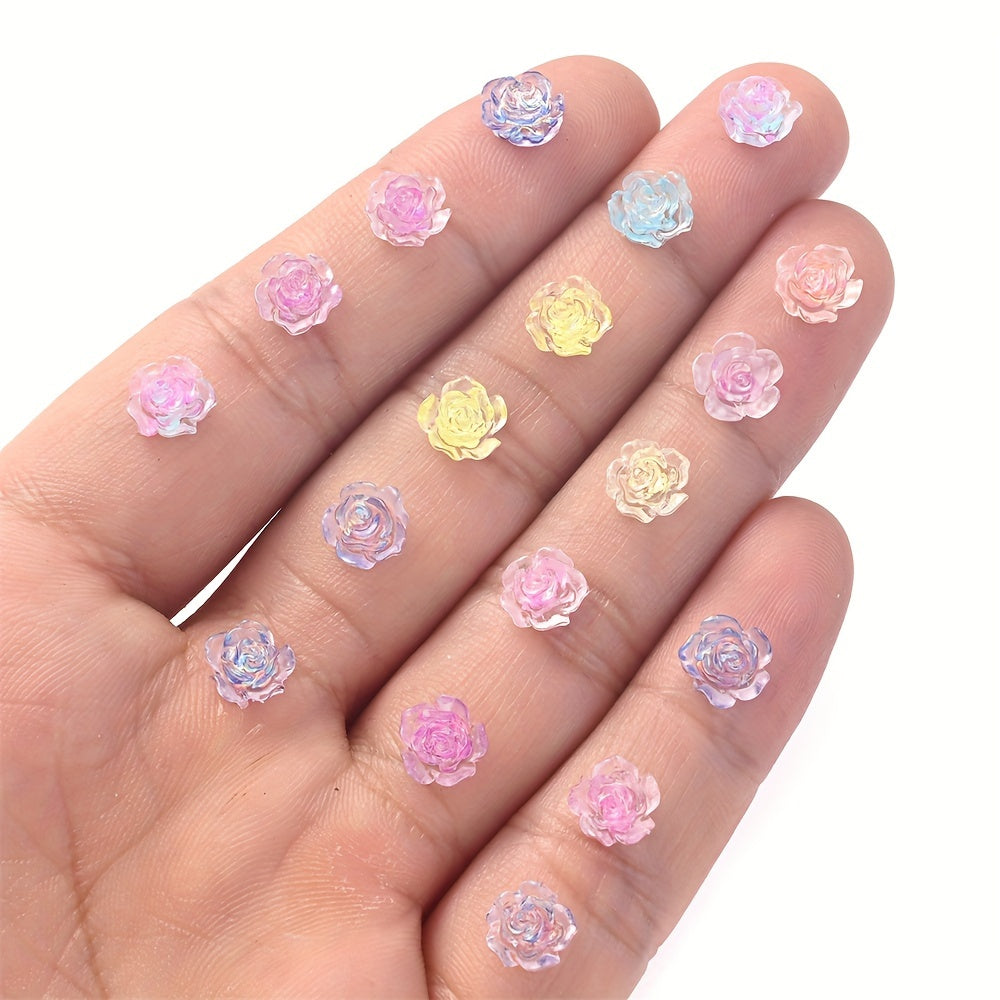 100PCS 7mm Luminous Rainbow Flower Acrylic Bead Set