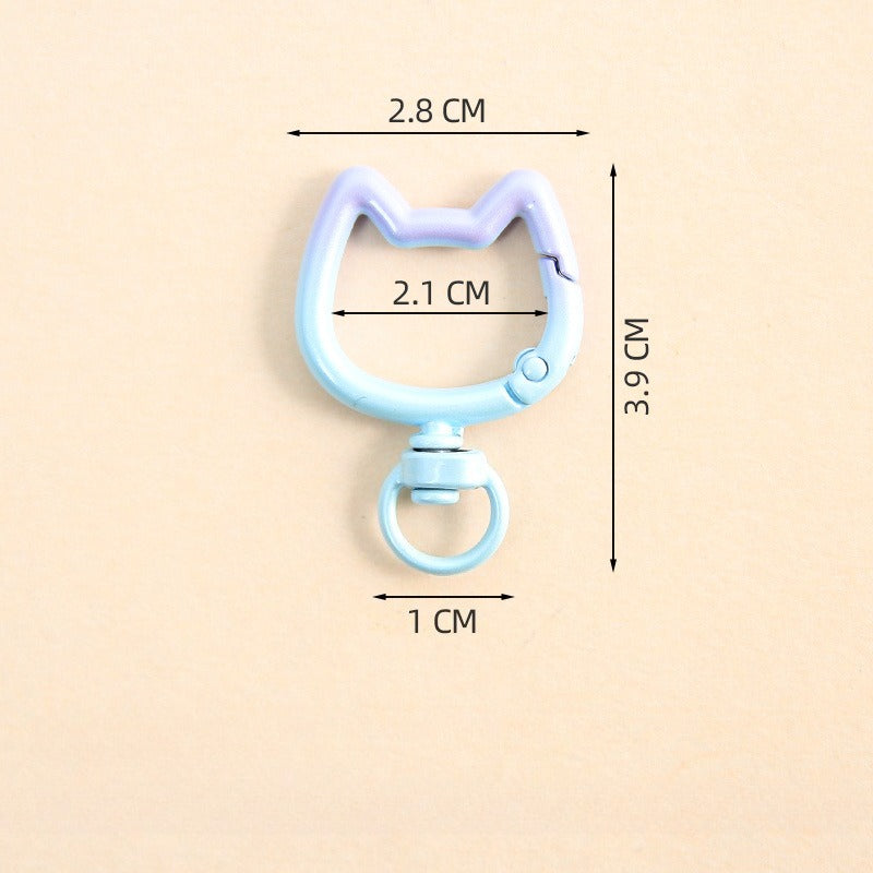 20PCS 2.8×3.9cm Gradient Cat Head Spring Buckle Alloy Keychain Clasps